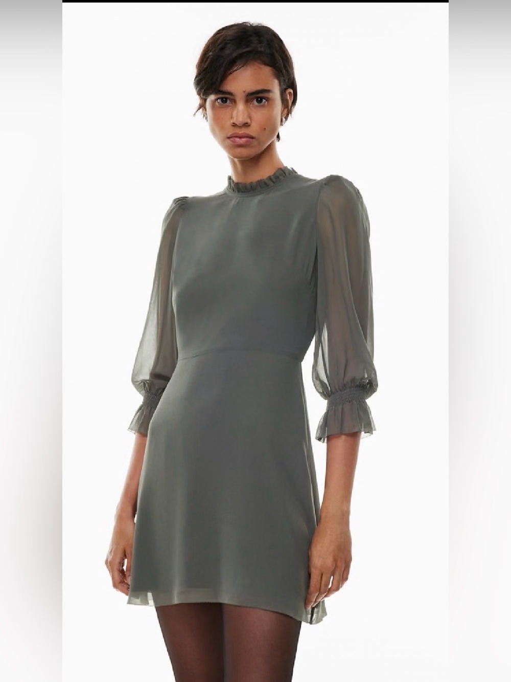 New NWT Wilfred Aritzia Tempest Chiffon Mini Dress Charcoal Grey Size 4